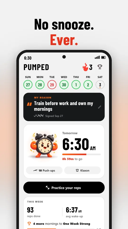 Home screen with the next alarm